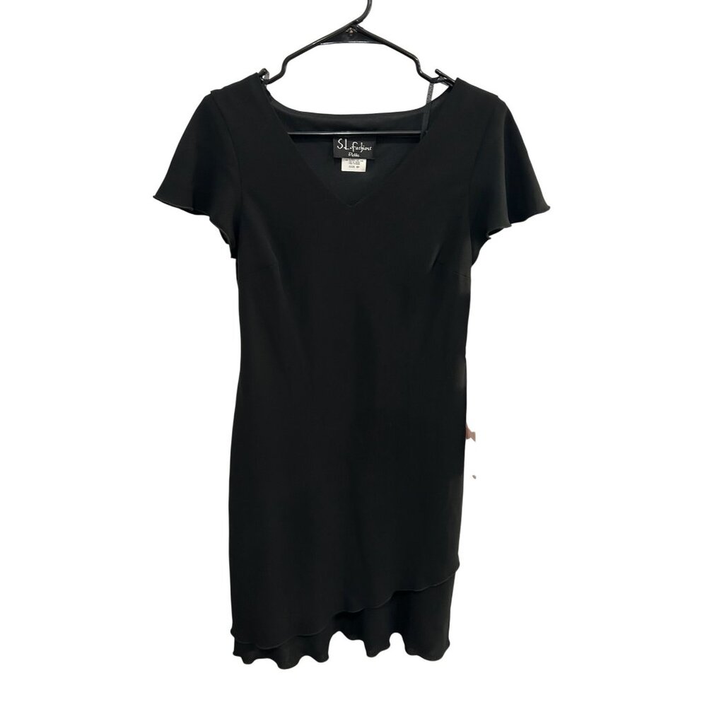 S.L. Fashions Petite Asymmetrical Short Sleeve V-Neck Dress Size 8P Elegant NWT